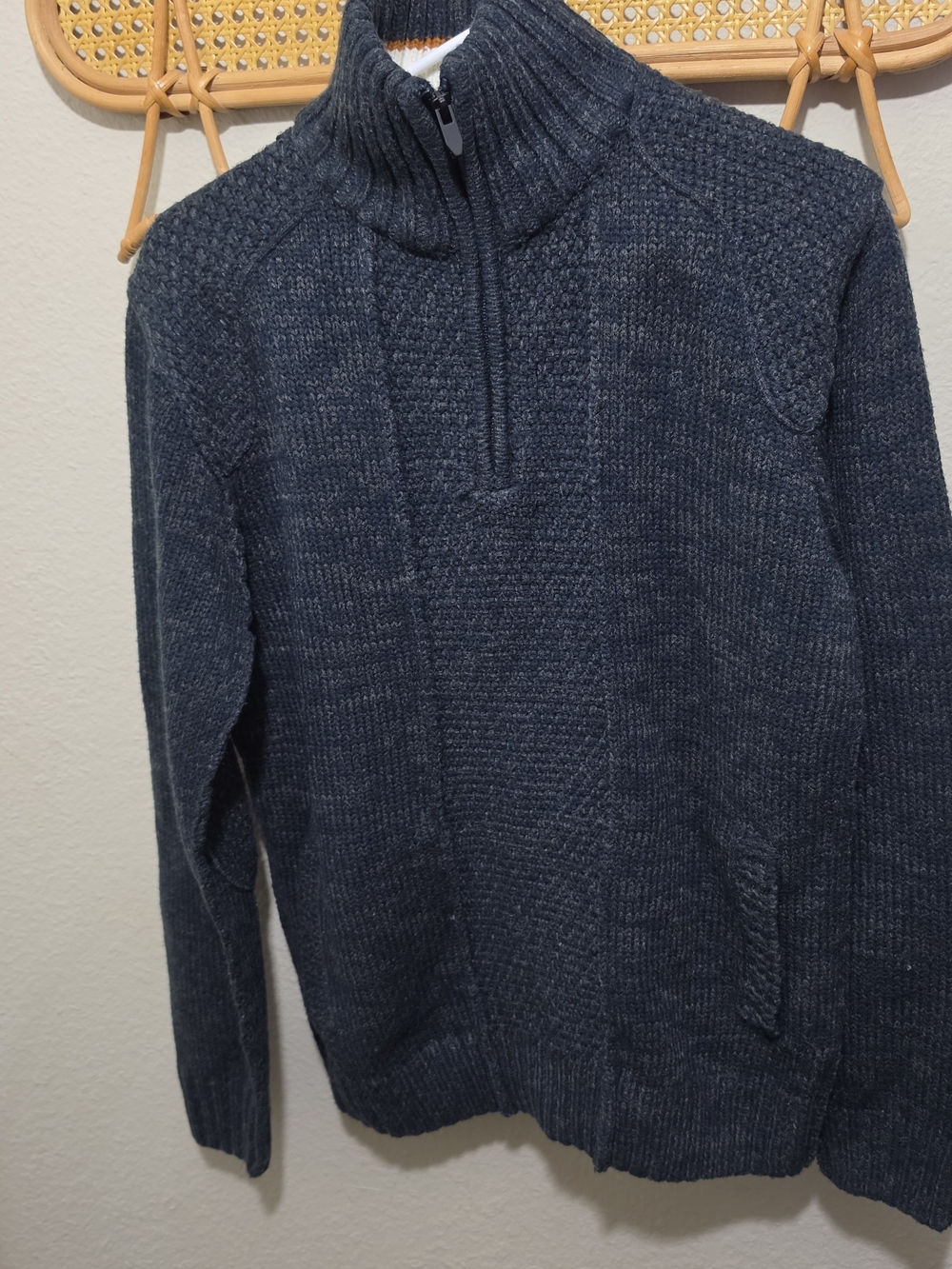 Men's Ribbed Half-Zip Sweater Pullover - Navy